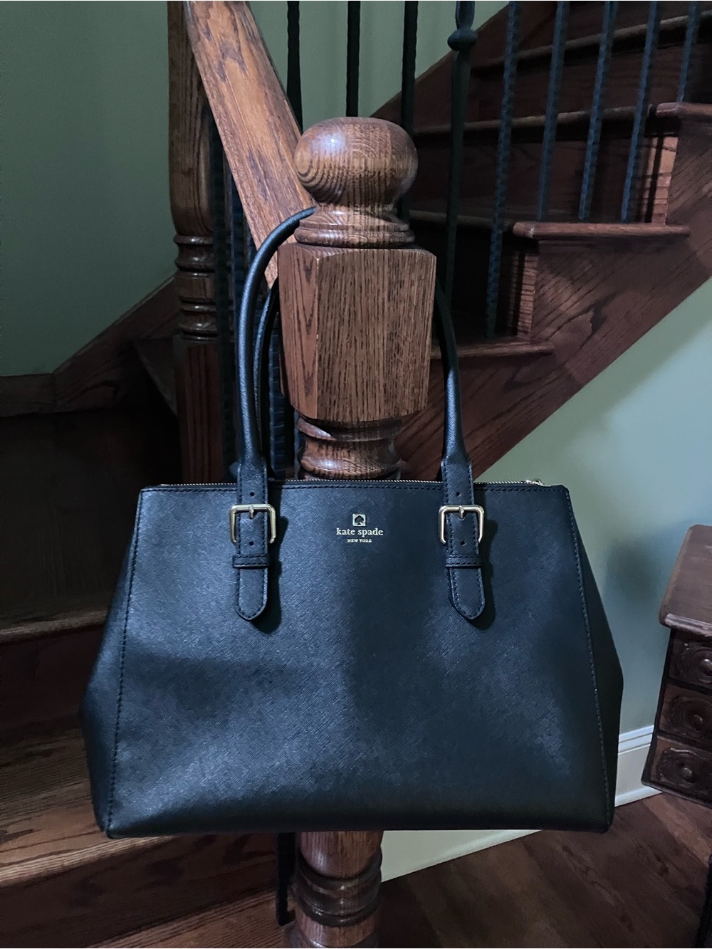 kate spade Black Saffiano Double-Handle Satchel with Gold Hardware